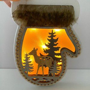 Rustic Christmas Wall Decor Wood Layers Lightbox Shaped Mitten